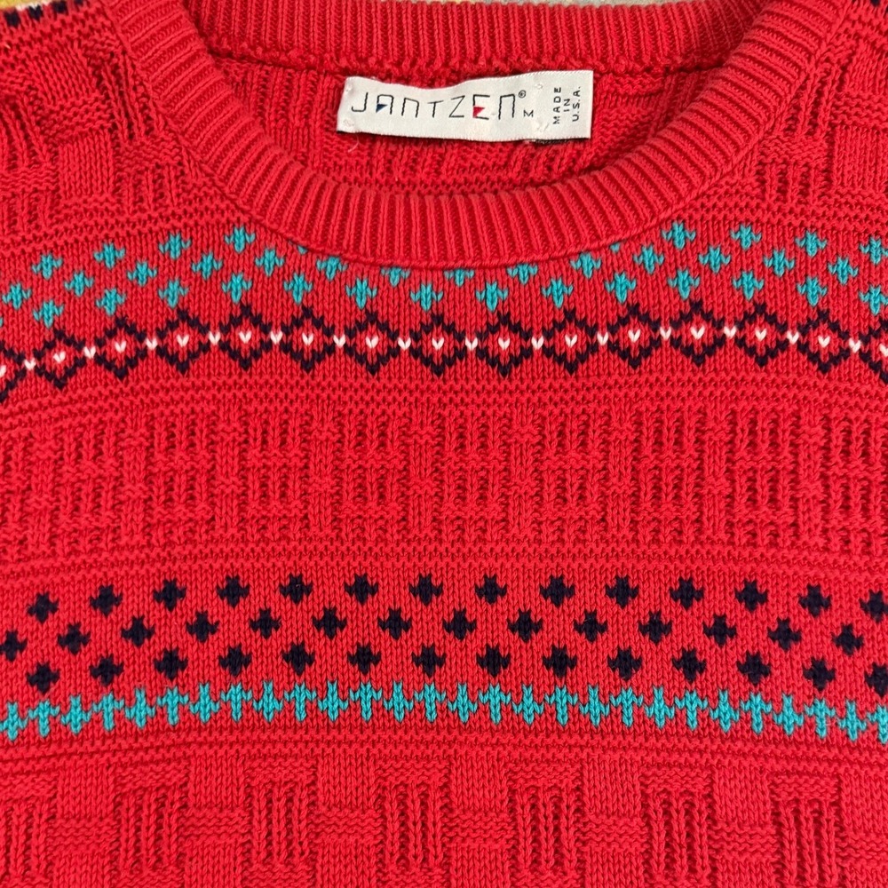 Jantzen Vintage Fair Isle Chunky Crewneck Sweater M 80s USA Made Ski Unisex - Picture 8 of 9